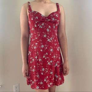 Reformation Red Floral Sweetheart Neck Dress